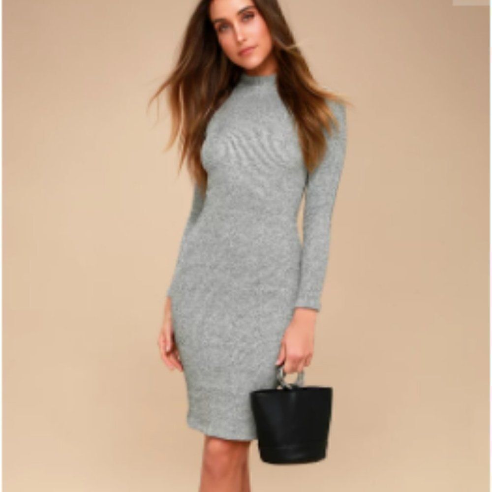 Lulus I Mist You Heather Grey Midi Sweater Dress